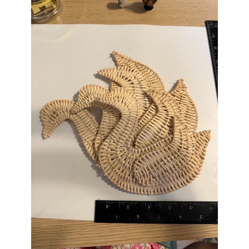 Set of 3 Woven Wicker Swan Wall Decor Natural Rattan Boho Cottagecore Art